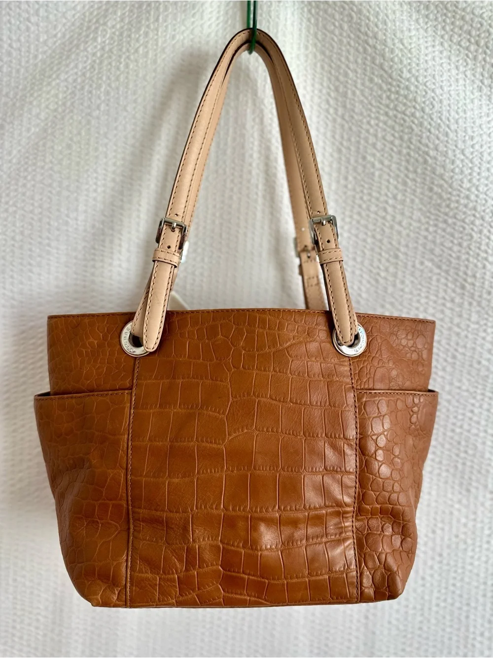 Michael Kors Jet Set Travel Tote Brown Croc Embossed Leather Shoulder Bag Purse